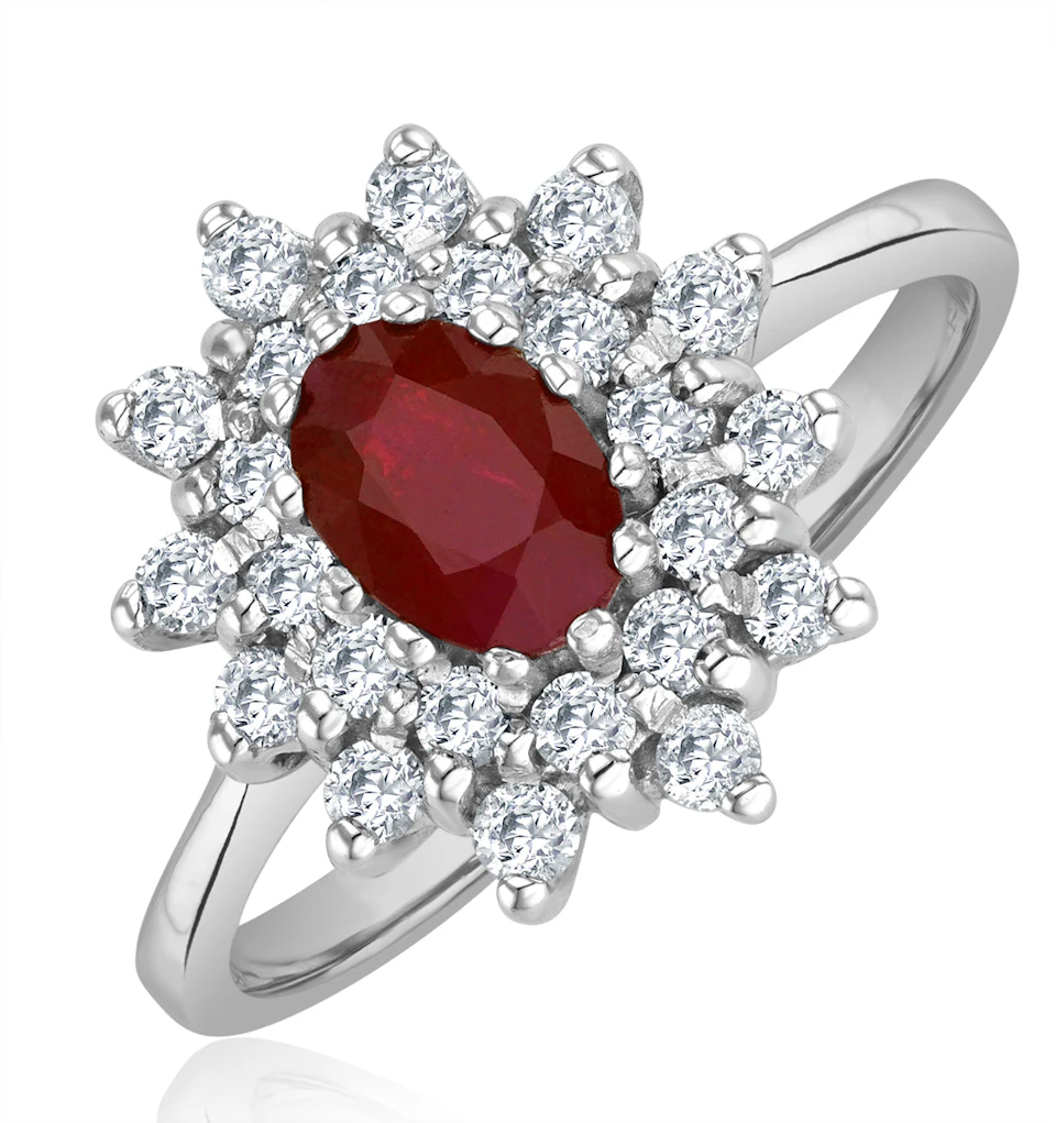 Ruby 6 x 4mm And Diamond 9K White Gold Ring A4444
