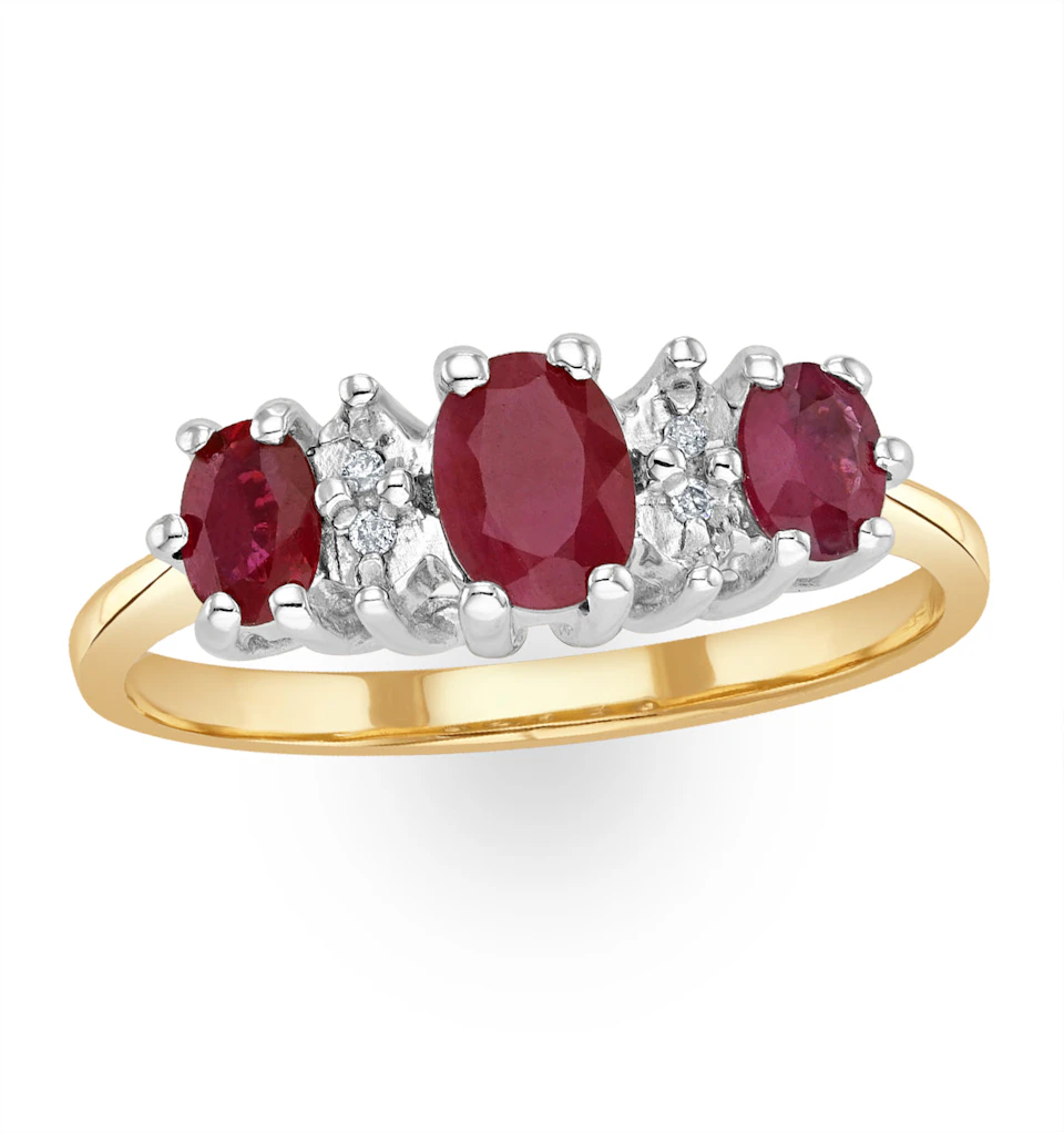 Ruby 0.85ct And Diamond 9K Gold Ring