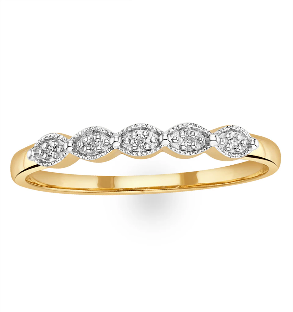 Half Eternity Ring 0.02CT Diamond 9K Yellow Gold