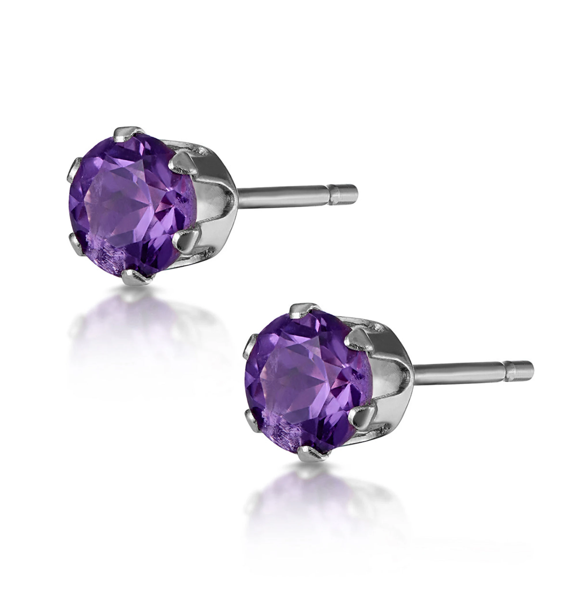 Amethyst 4mm 9K White Gold Studs Earrings