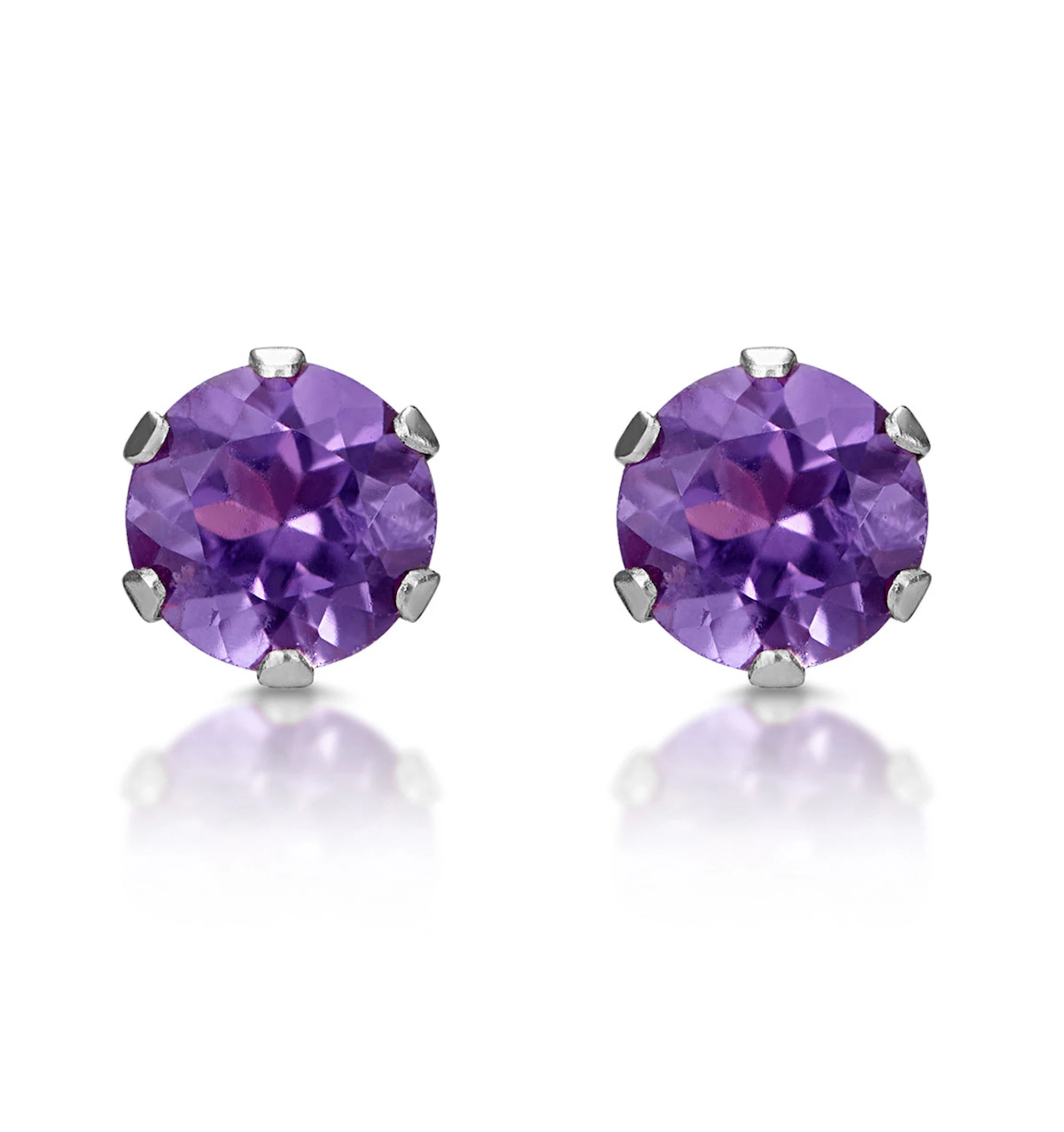 Amethyst 4mm 9K White Gold Studs Earrings