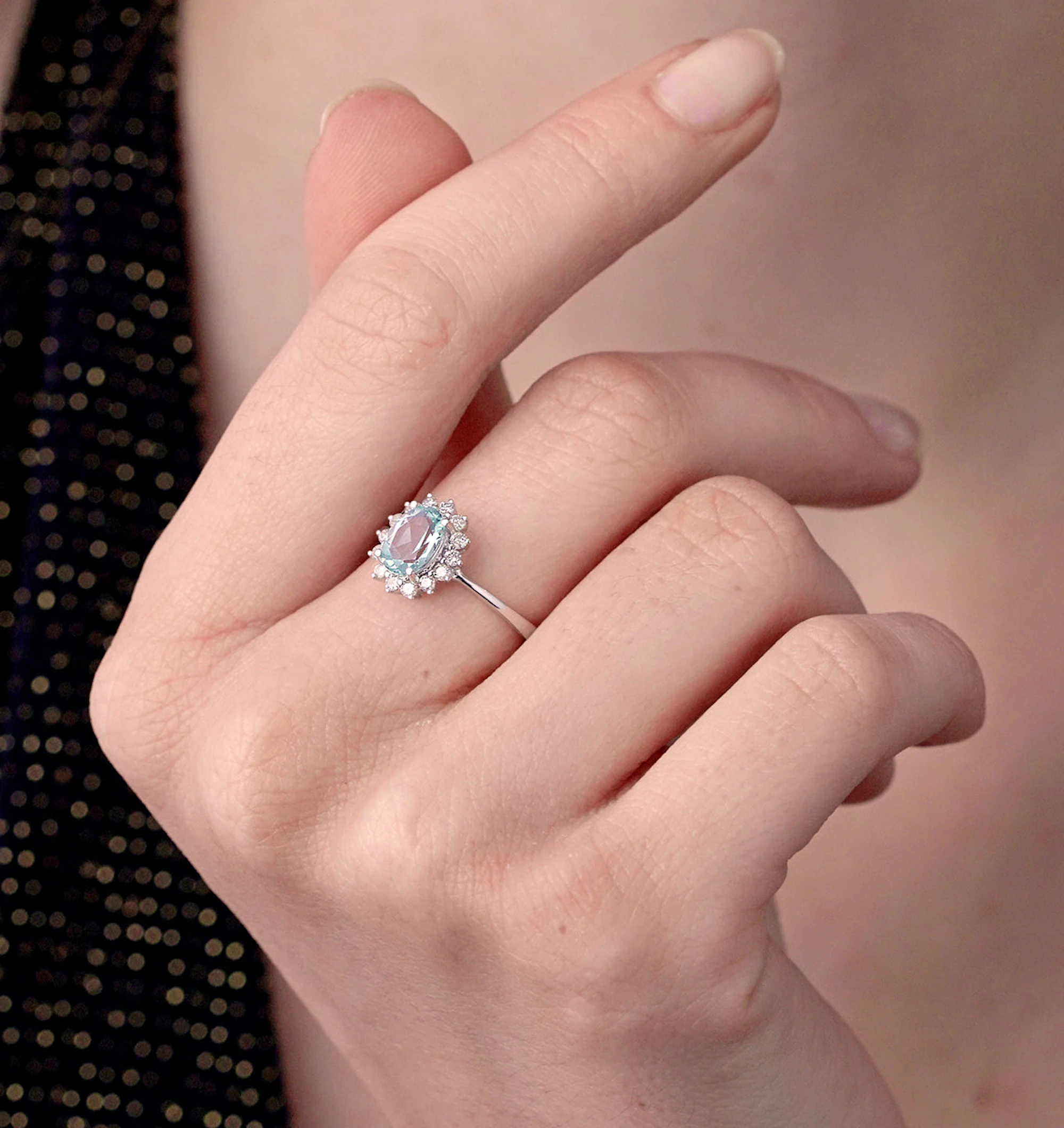 Blue Topaz 0.95CT And Diamond 9K White Gold Ring