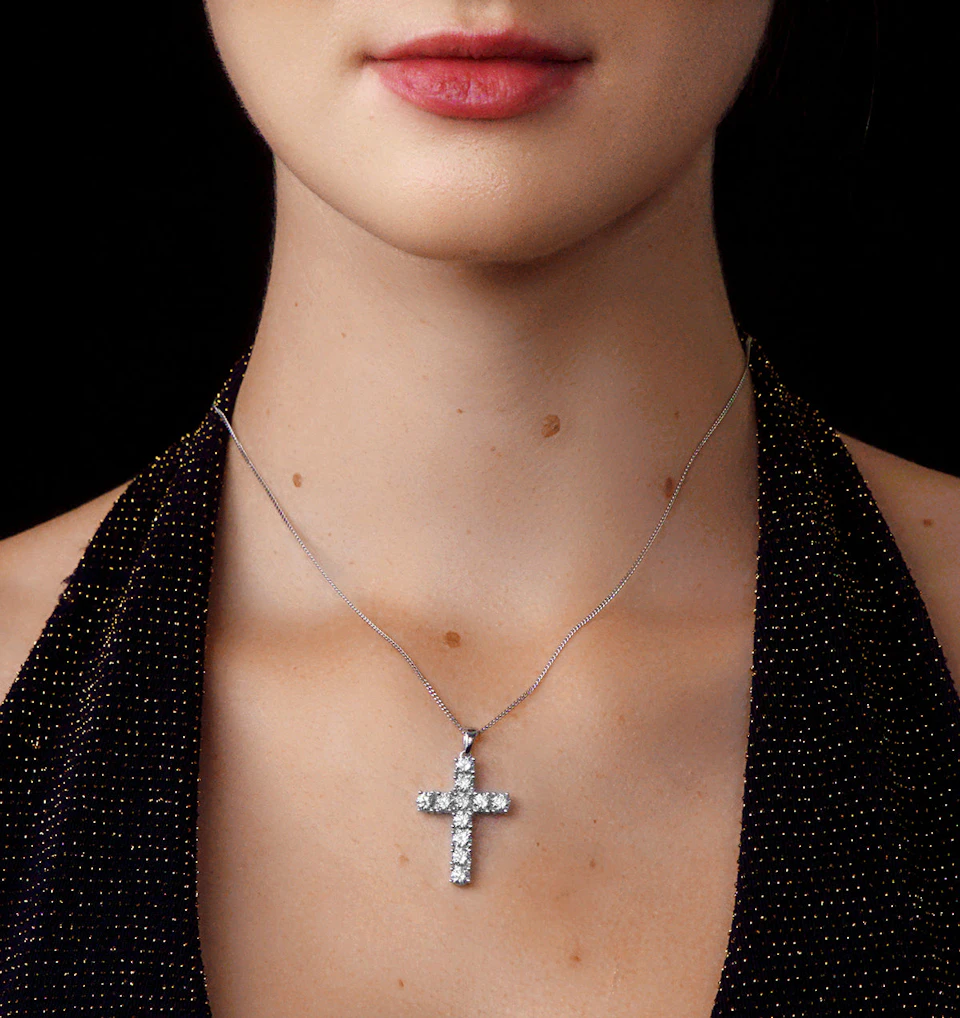 1 Carat Cross Lab Diamond Necklace Pendant in 9K White Gold