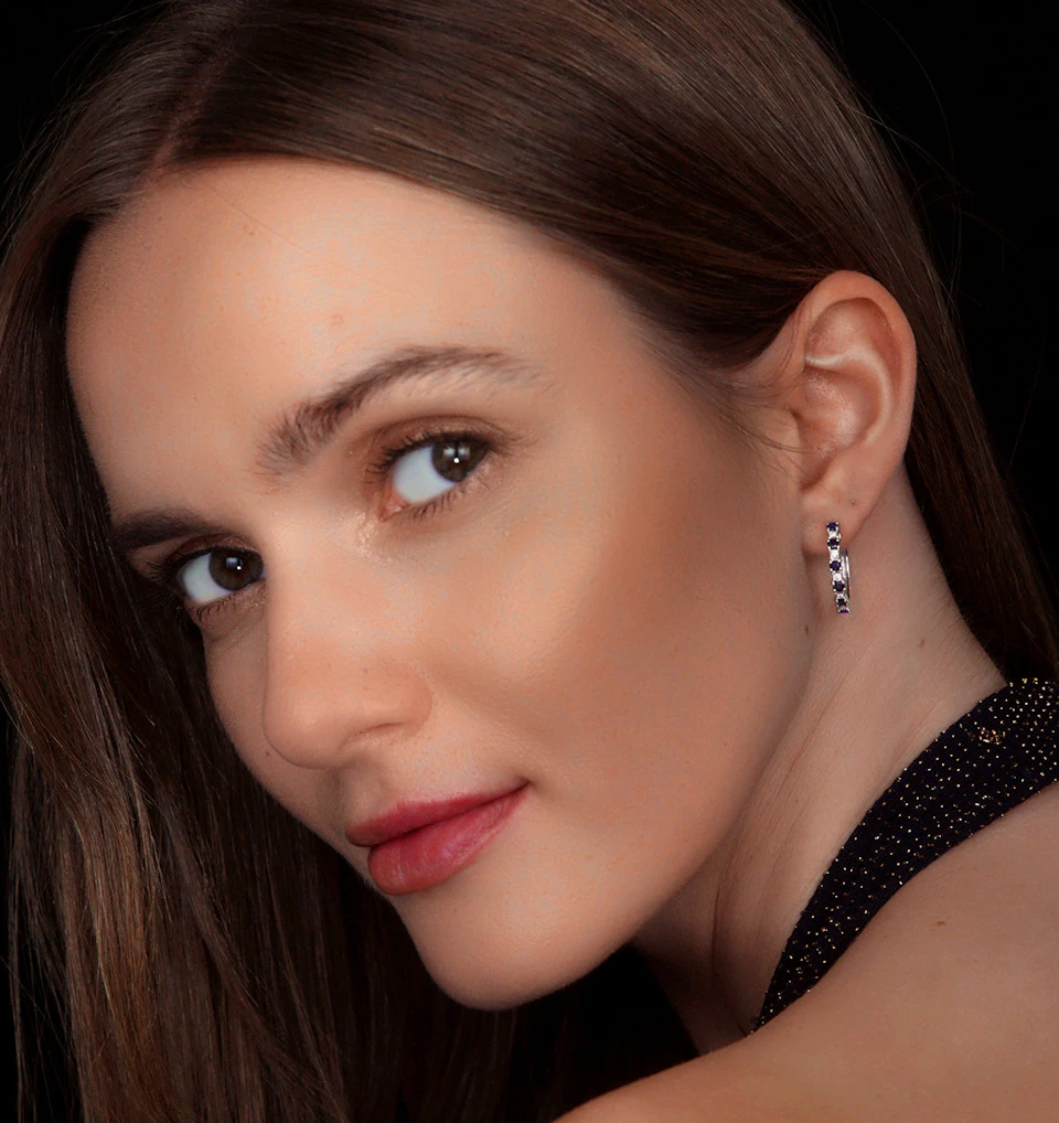Sapphire and Lab Diamond Hoops Earrings Stellato Collection 925 Silver