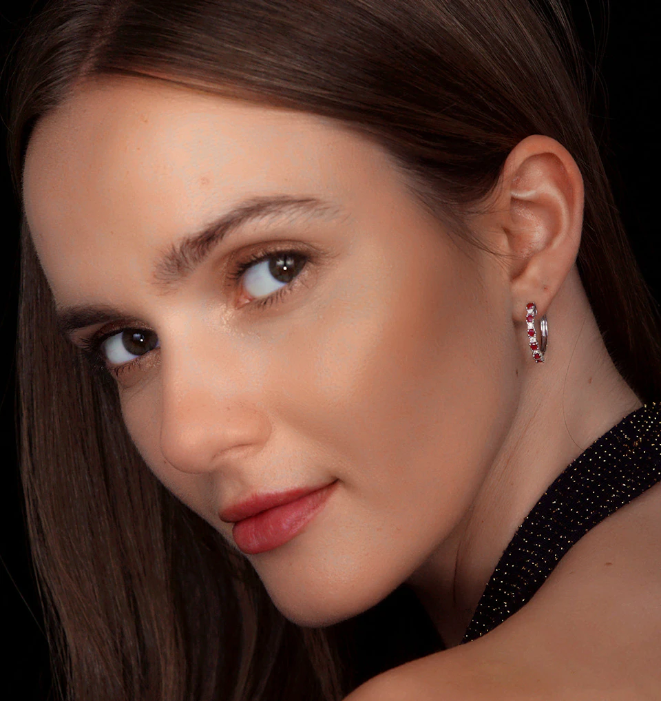 Ruby and Lab Diamond Hoops Earrings Stellato Collection in 925 Silver