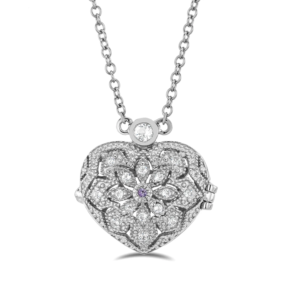 Amethyst February Birthstone Vintage Locket Necklace Topaz in Silver