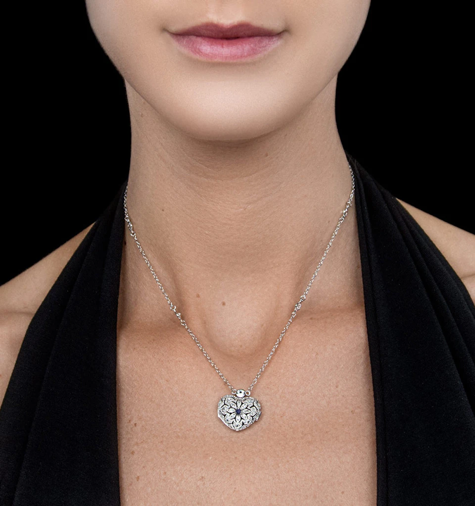 Sapphire September Birthstone Vintage Locket Necklace Topaz in Silver