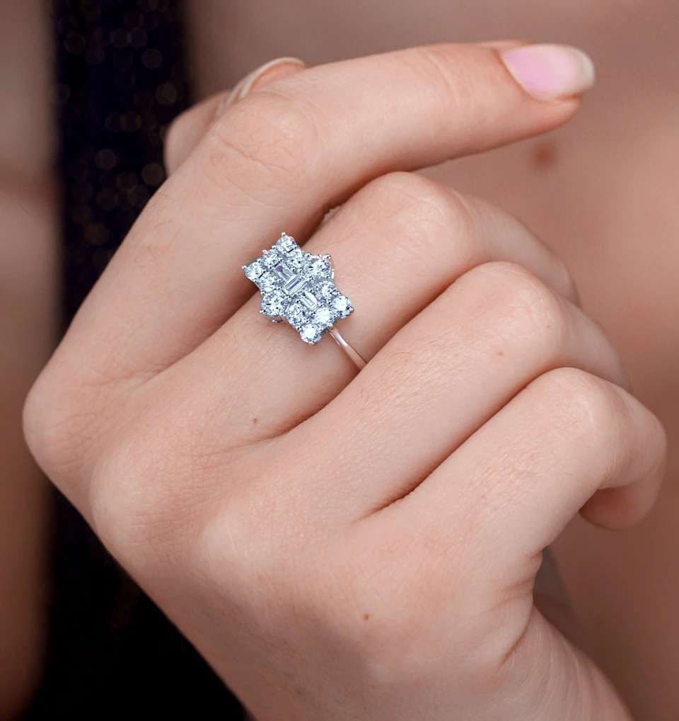 1 Carat Lab Diamond Boat Ring Set in 9K White Gold