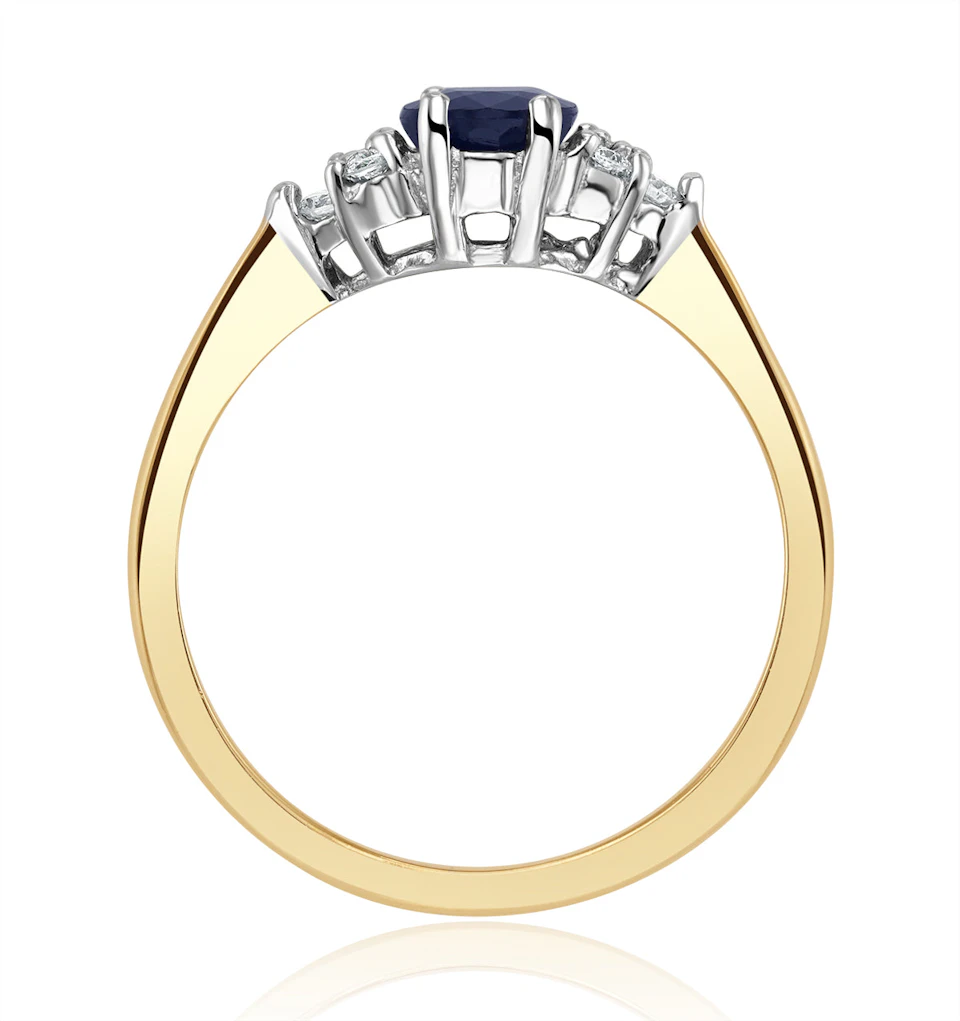Sapphire 7 x 5mm And Diamond 18K Gold Ring