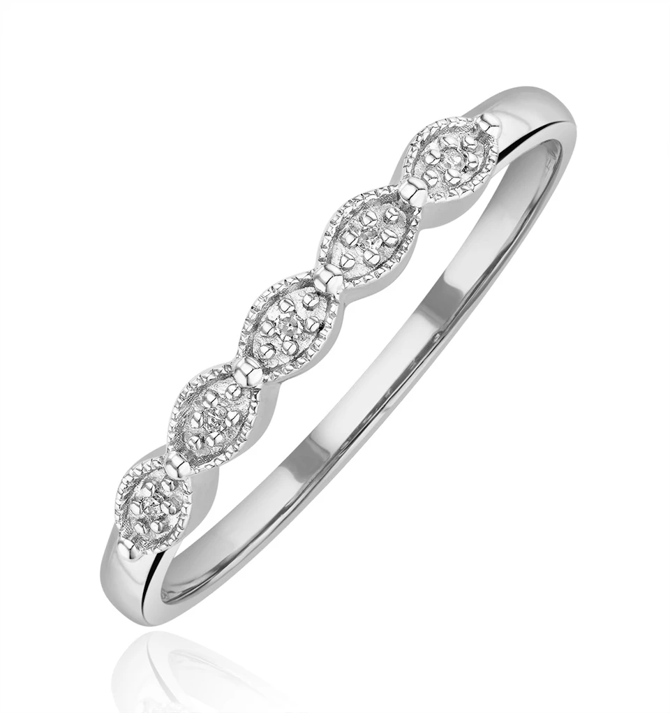 Half Eternity Ring 0.02CT Diamond 9K White Gold