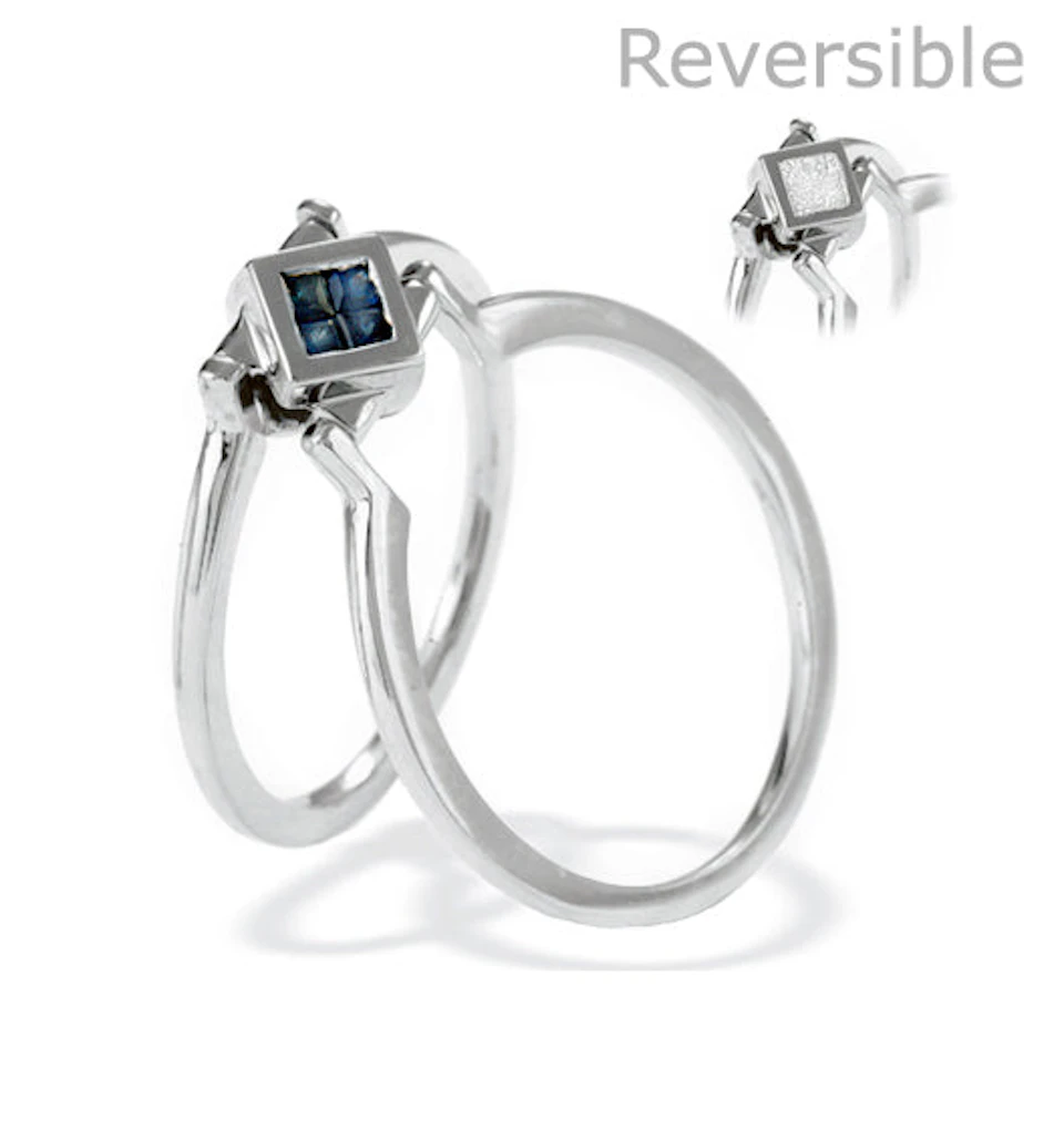 9K White Gold Diamond and Sapphire Reversable Ring - SIZE N