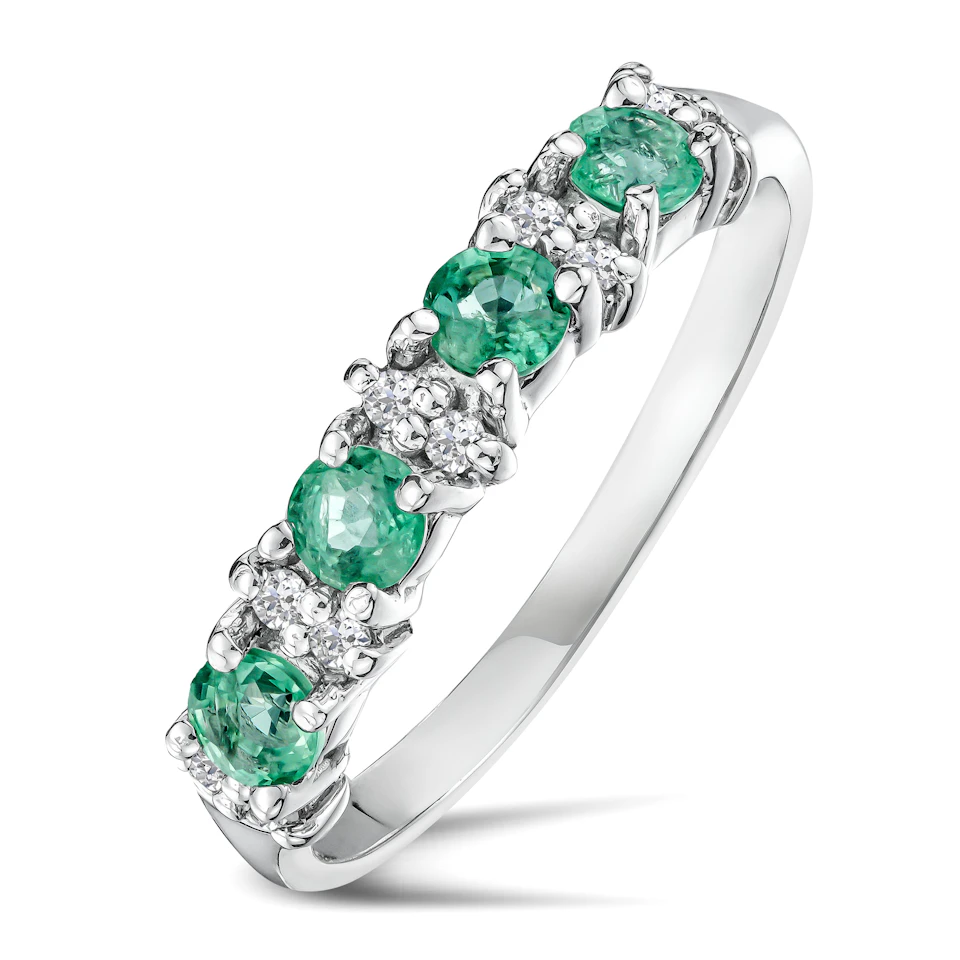 Emerald 0.60ct And Diamond 925 Sterling Silver Ring