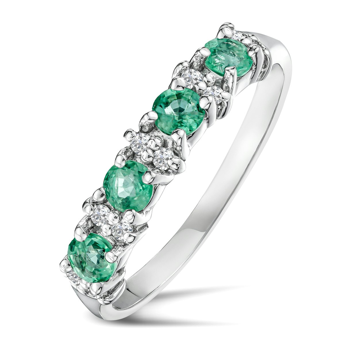 Emerald 0.60ct And Diamond 925 Sterling Silver Ring