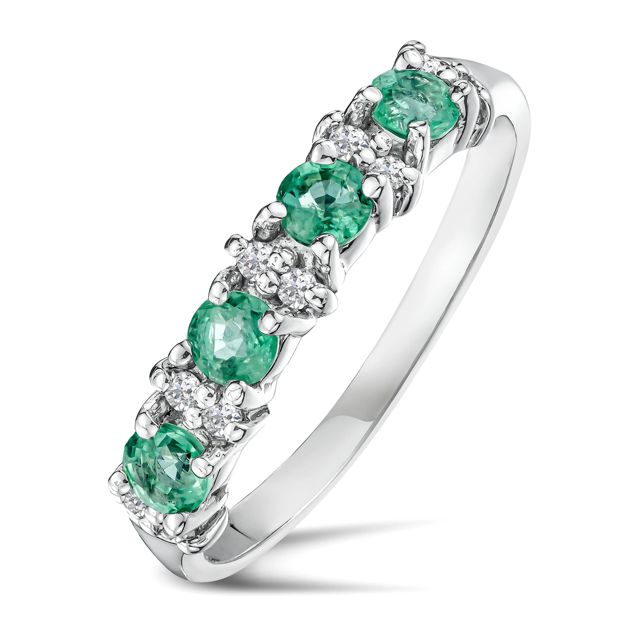 Emerald 0.60ct And Diamond 925 Sterling Silver Ring