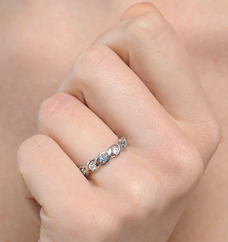 Blue Topaz 0.18CT And Diamond 925 Sterling Silver Ring