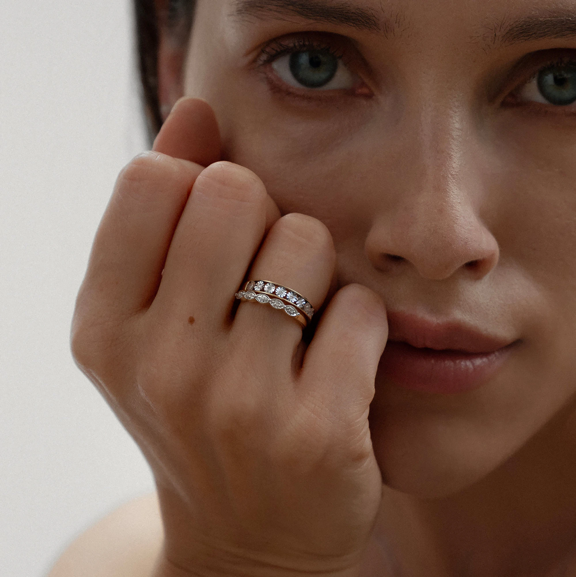 Half Eternity Ring 0.02CT Diamond 9K Yellow Gold