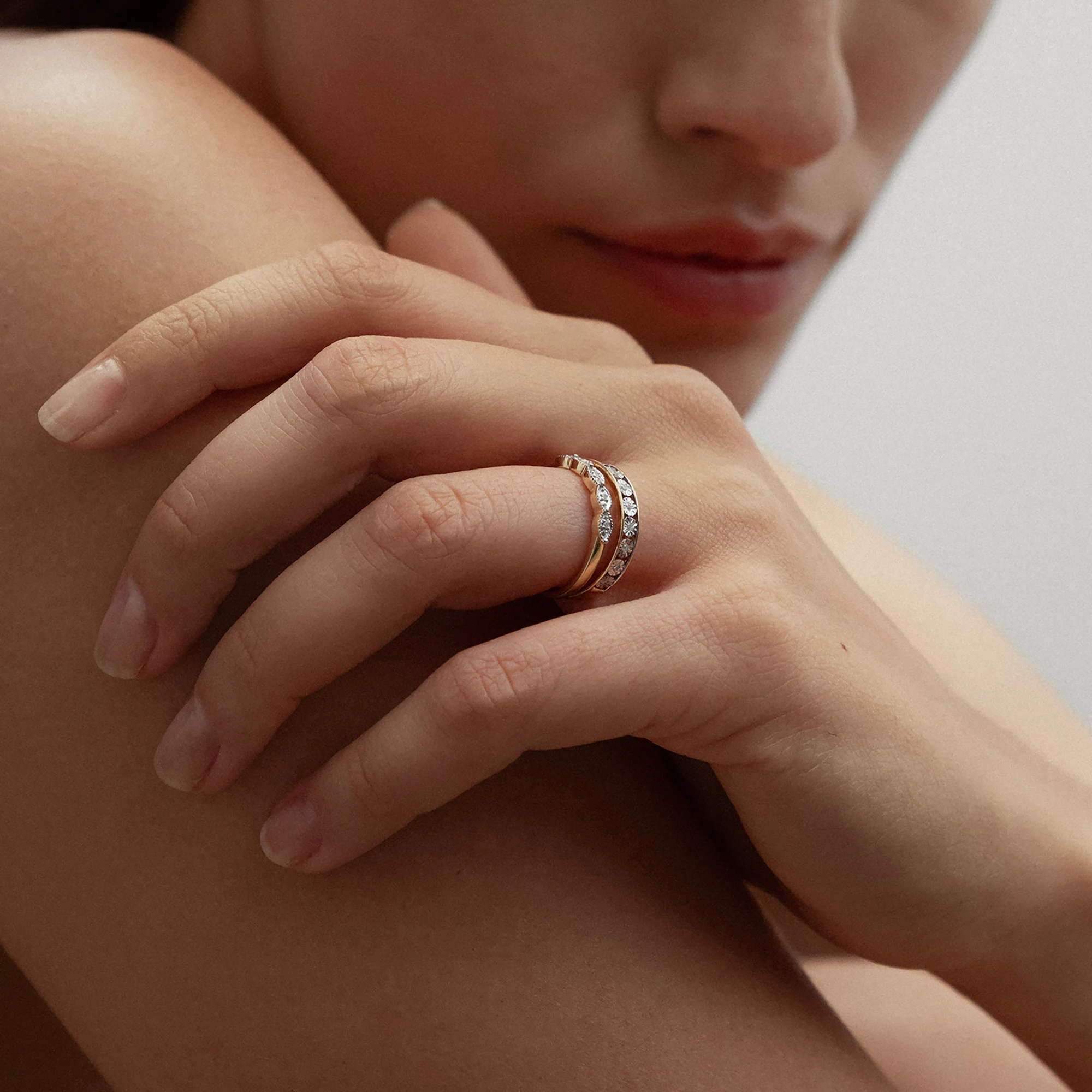 Half Eternity Ring 0.02CT Diamond 9K Yellow Gold