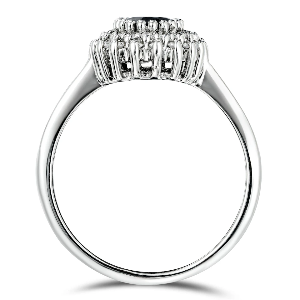 Sapphire 7 x 5mm And Diamond 925 Sterling Silver Ring
