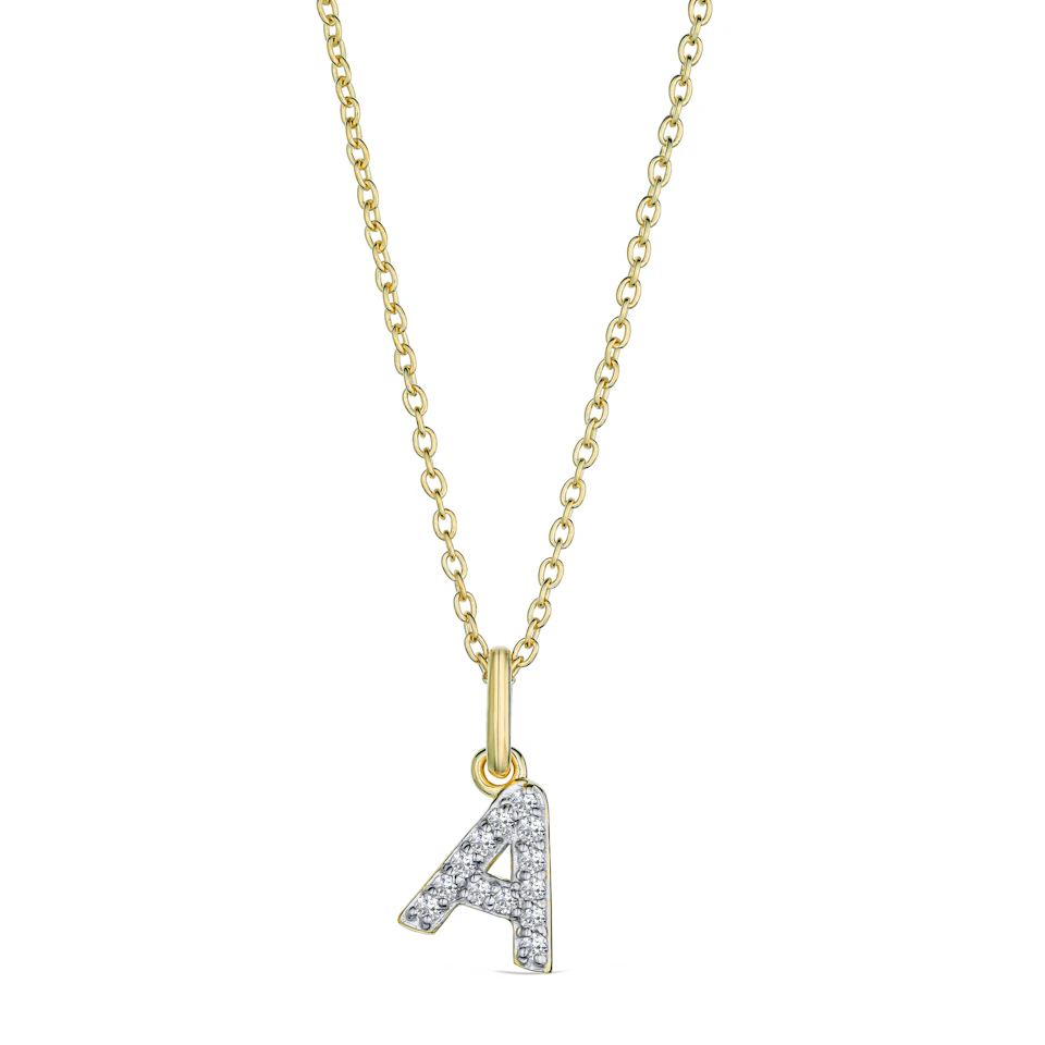 Love Letter Initial A Lab Diamond Necklace set in 18K Gold Vermeil