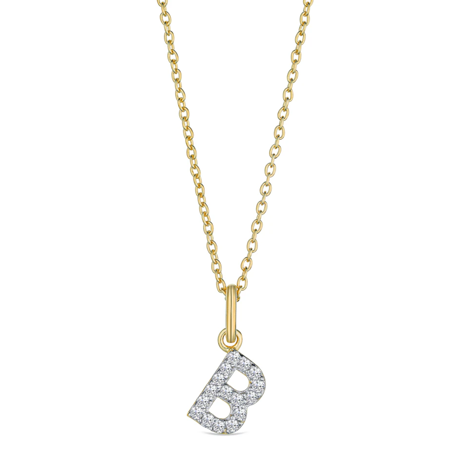 Love Letter Initial B Lab Diamond Necklace set in 18K Gold Vermeil