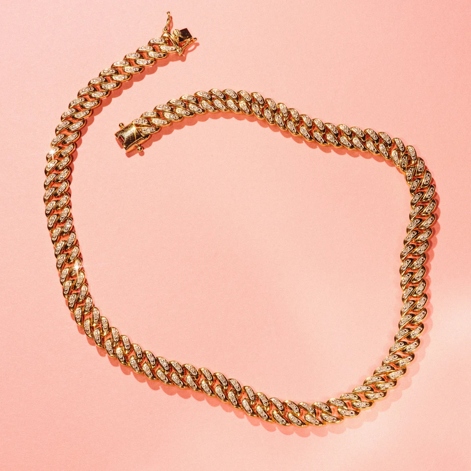16 Inch Havana Cuban Lab Diamond Necklace 1ct Set in 18K Gold Vermeil