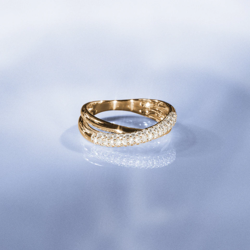 Crossover Set Lab Diamond Pave Ring 0.35ct in18K Gold Vermeil