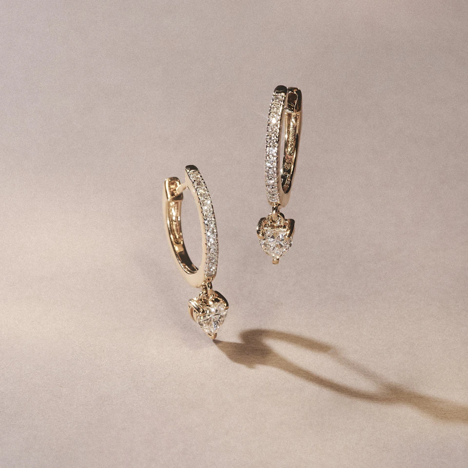 Stellato Heart Drop Huggie Earrings Lab Diamond 1.00ct in 18k Gold Vermeil
