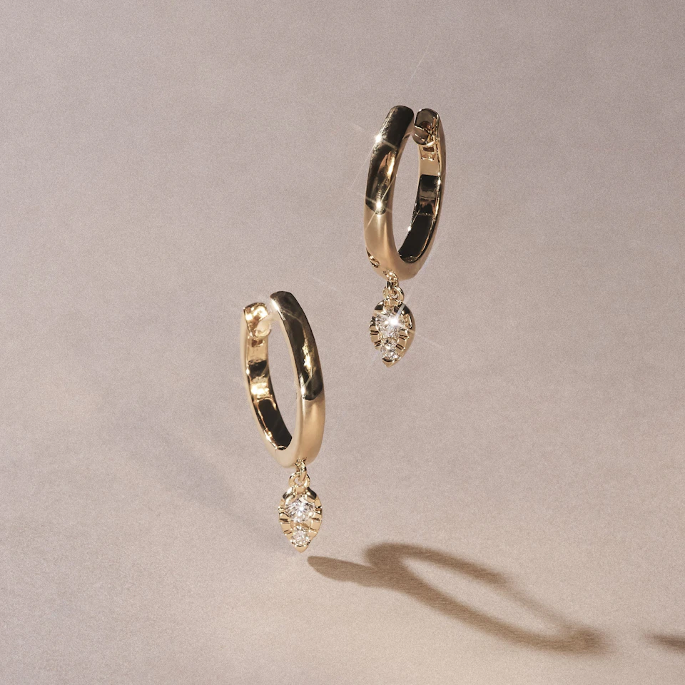 Lab Diamond 0.15ct Marquise Drop Huggies in 18K Gold Vermeil