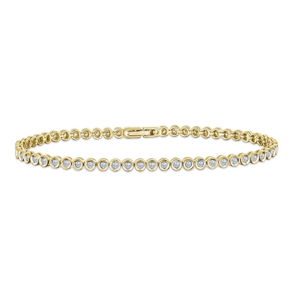 1ct Lab Diamond Tennis Bracelet Rub Over Style in 18K Gold Vermeil