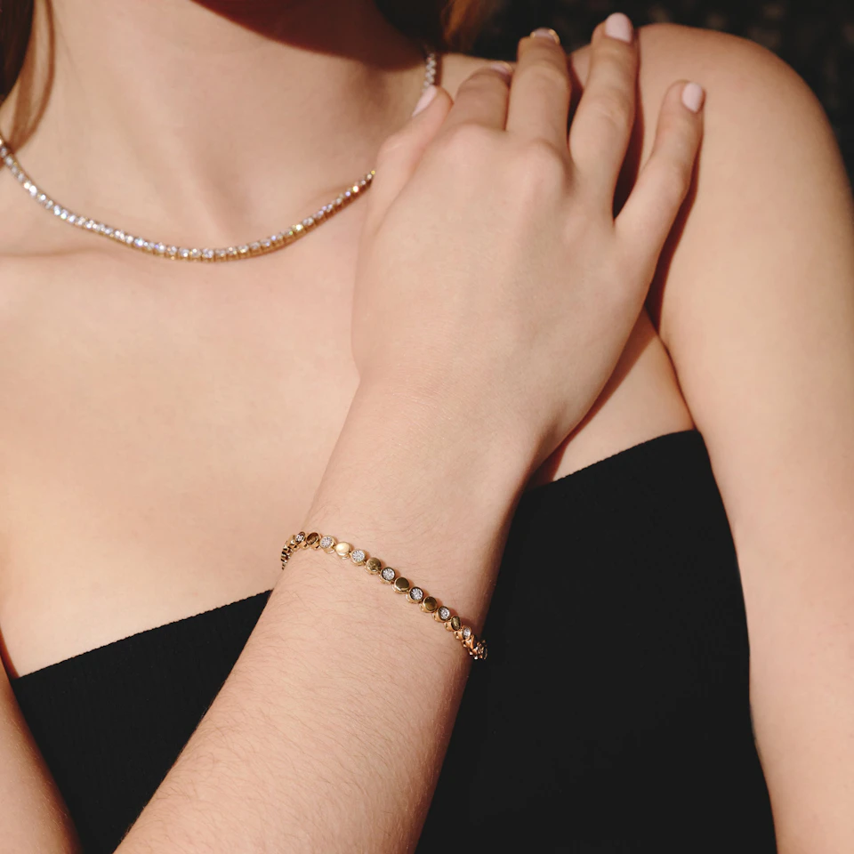 Lab Diamond Tennis Bracelet Round Cut 0.10ct H/SI 18K Gold Vermeil