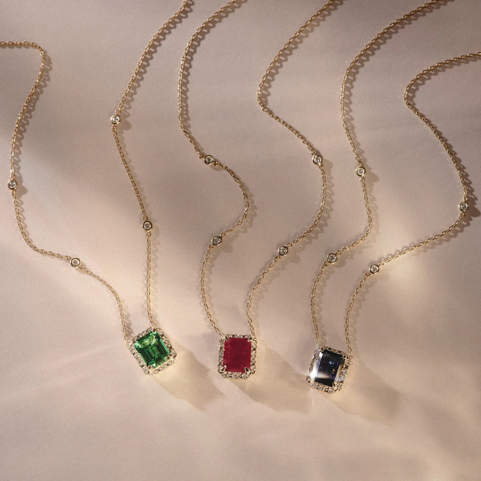 Astra 1.50ct Lab Emerald and Diamond Halo Octagon Cut Necklace in 18K Gold Vermeil