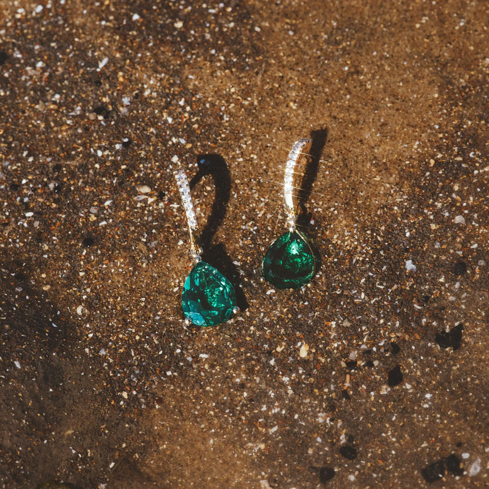 Astra 4.60ct Lab Emerald and Diamond Drop Pear Cut Earrings in 18K Gold Vermeil