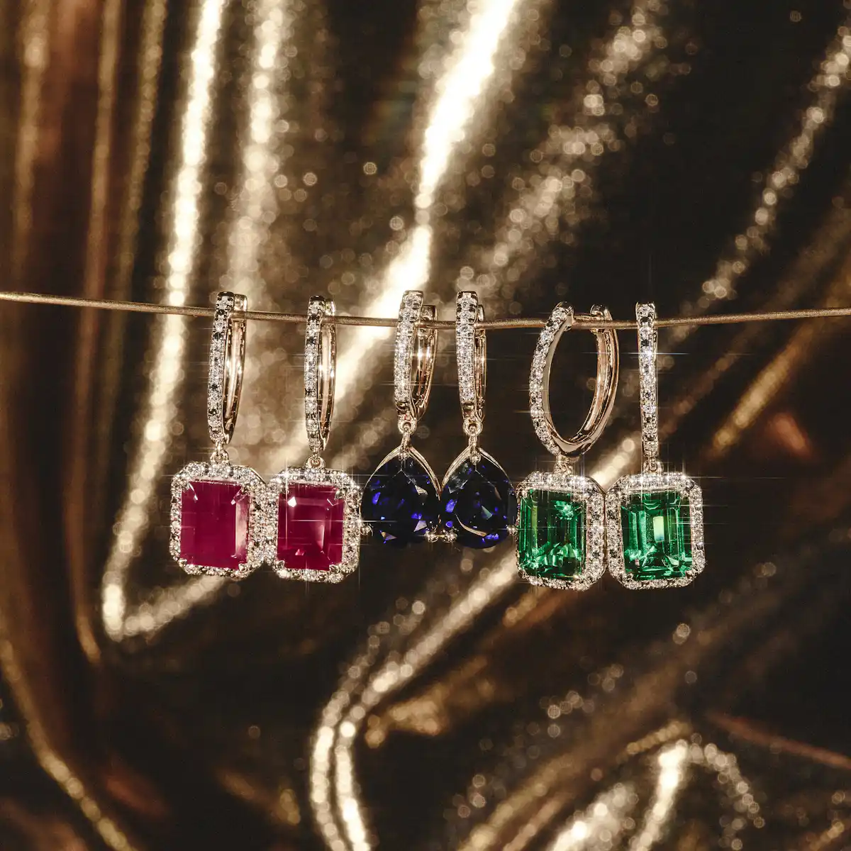 Astra 3.50ct Lab Ruby and Diamond Drop Halo Octagon Cut Earrings in Silver