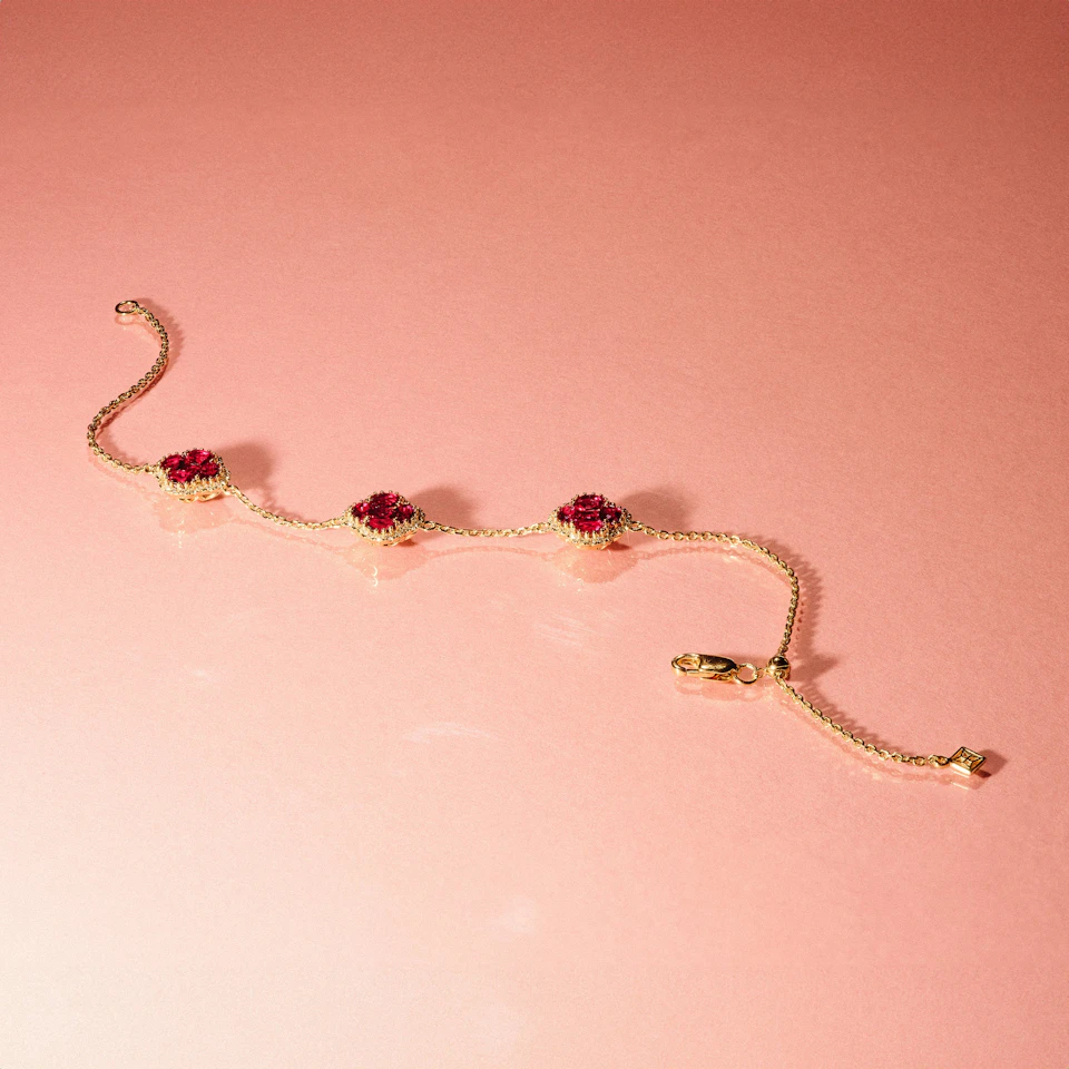 Alegria 3 Clover Lab Ruby Bracelet 2.70ct in 18k Gold Vermeil