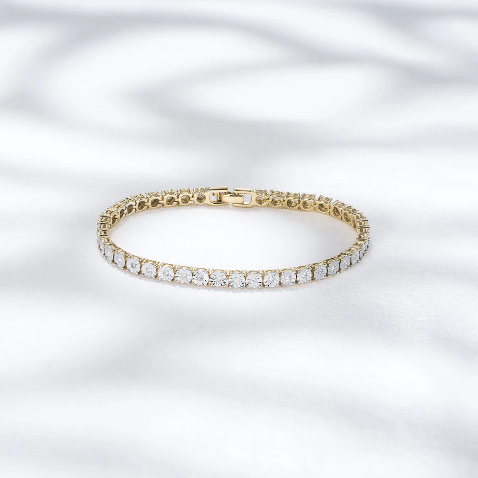 Mens Lab Diamond 1.00ct Tennis Bracelet in 18K Gold Vermeil