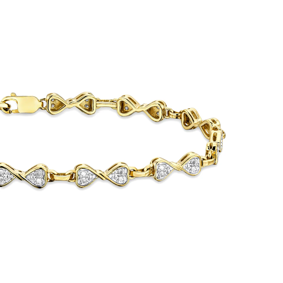 0.25ct Diamond Heart Bracelet Set In 18K Gold Vermeil