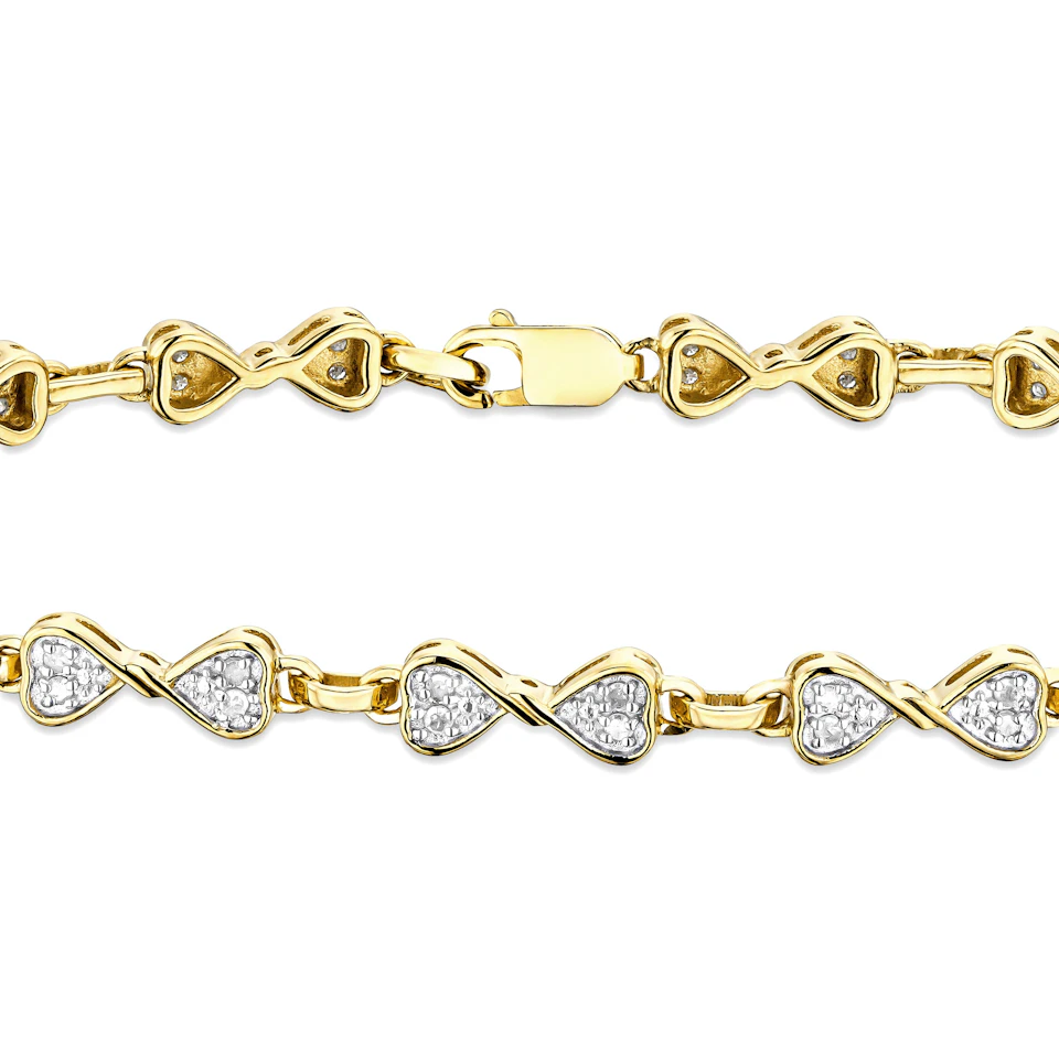0.25ct Diamond Heart Bracelet Set In 18K Gold Vermeil