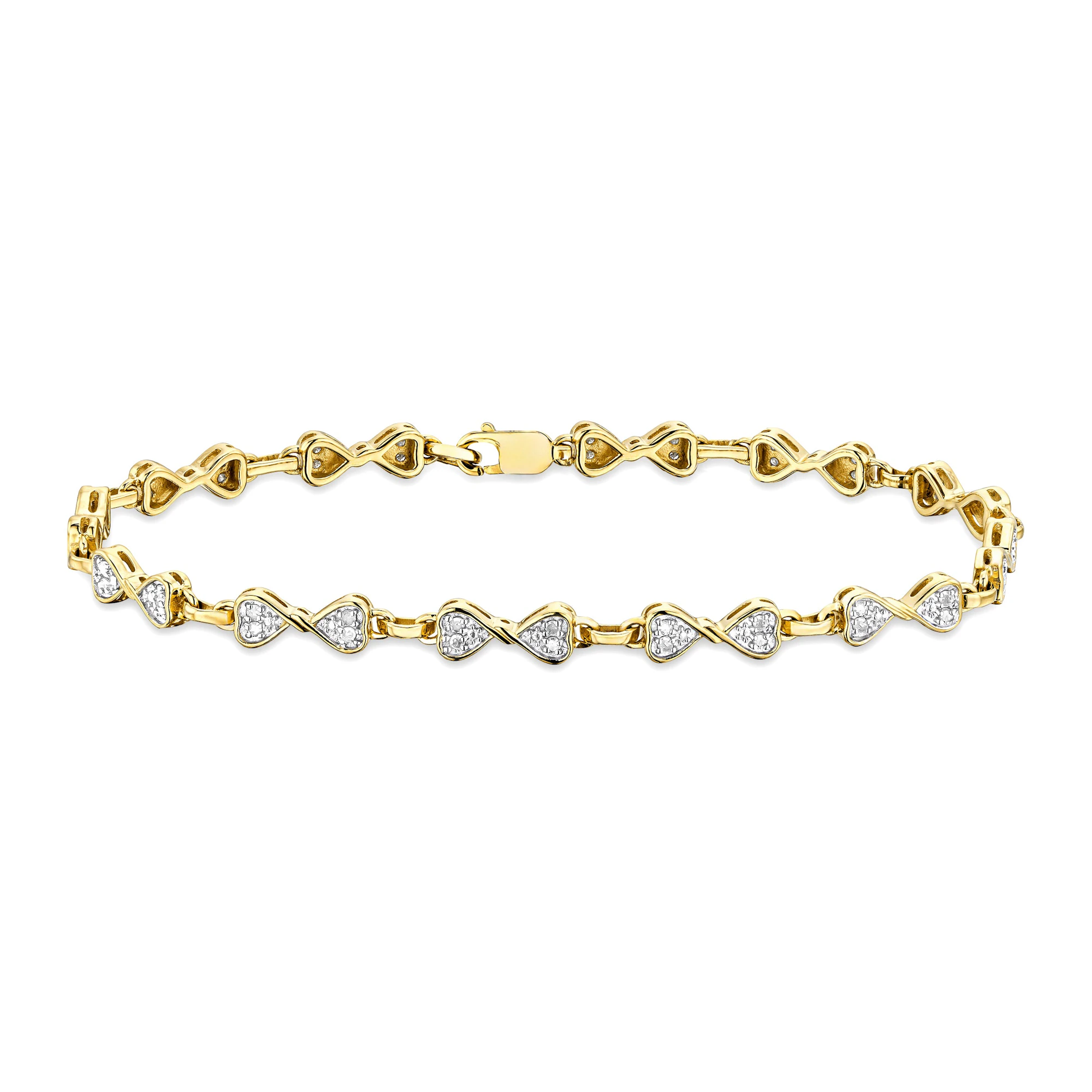 0.25ct Diamond Heart Bracelet Set In 18K Gold Vermeil