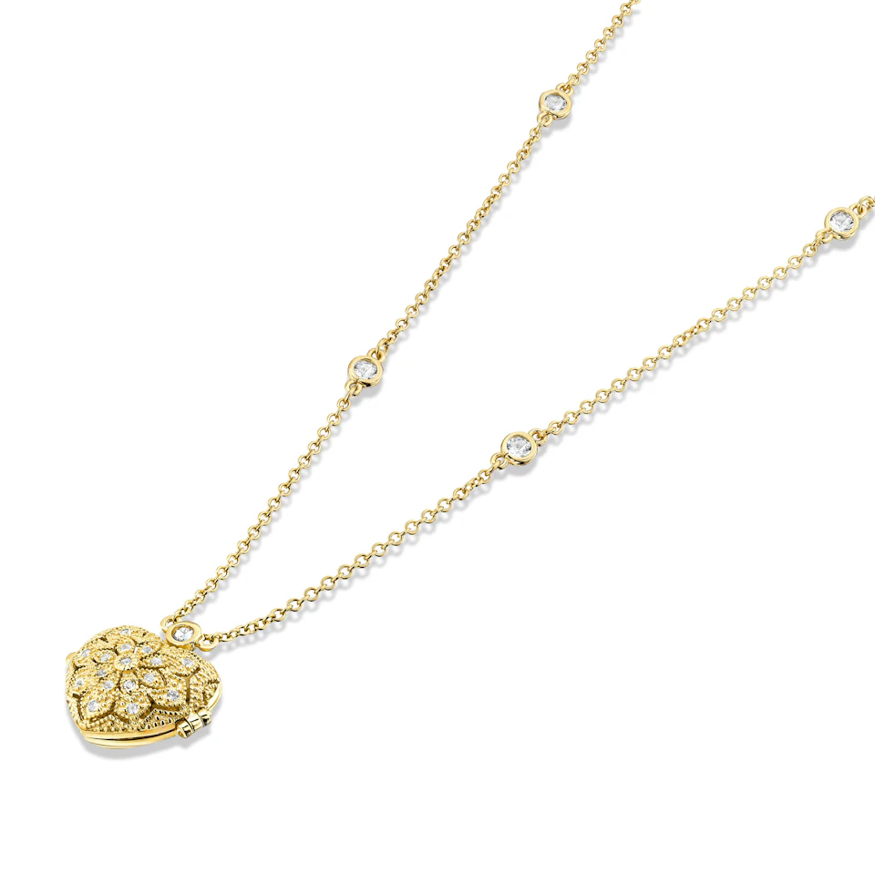 Vintage Heart Locket Lab Diamond Necklace White Topaz in 18K Gold Vermeil