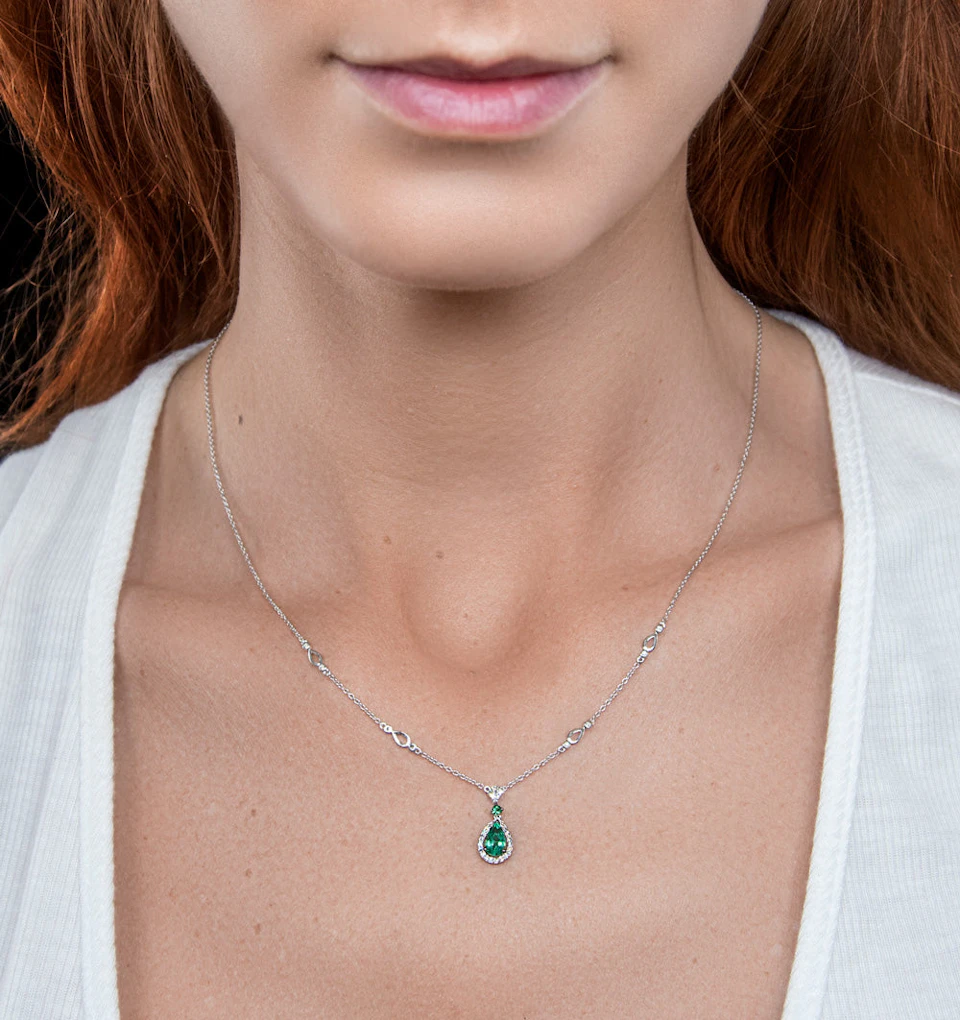 Emerald and Diamond Stellato Necklace 0.13ct in 9K White Gold