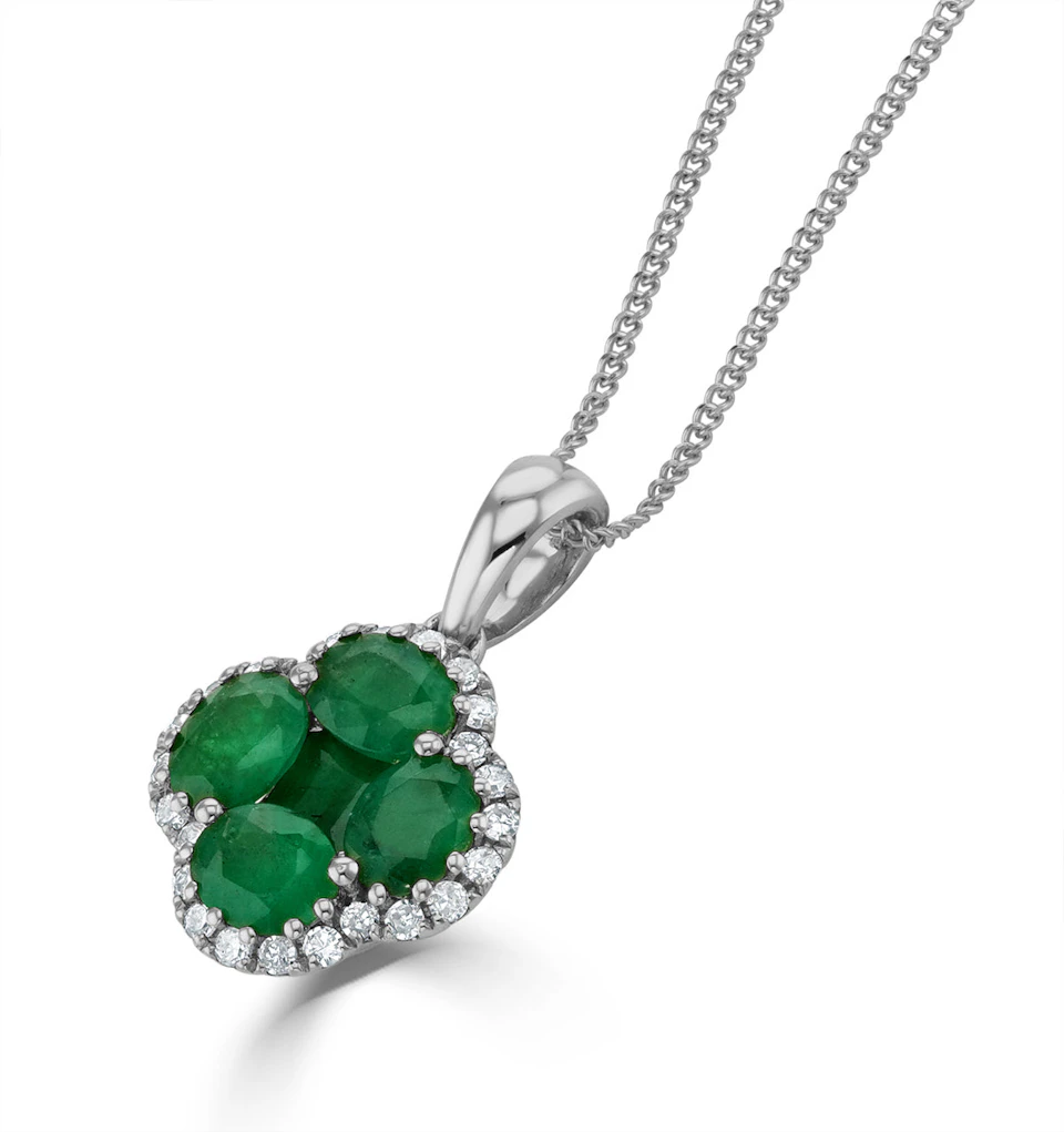 Alegria 1.04ct Emerald and Lab Diamond Pendant Necklace in 9K White Gold