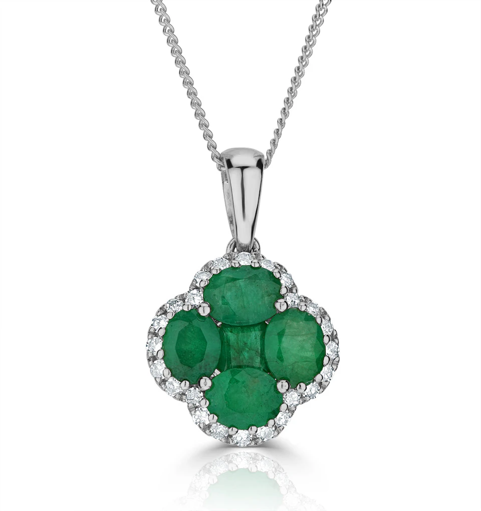 Alegria 1.04ct Emerald and Lab Diamond Pendant Necklace in 9K White Gold
