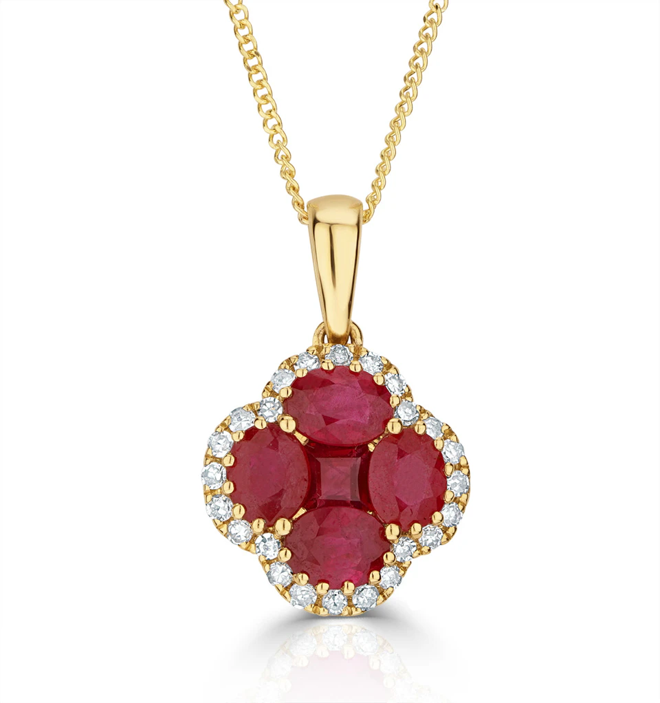 Alegria 1.34ct Ruby and Lab Diamond Pendant Necklace in 9K Yellow Gold