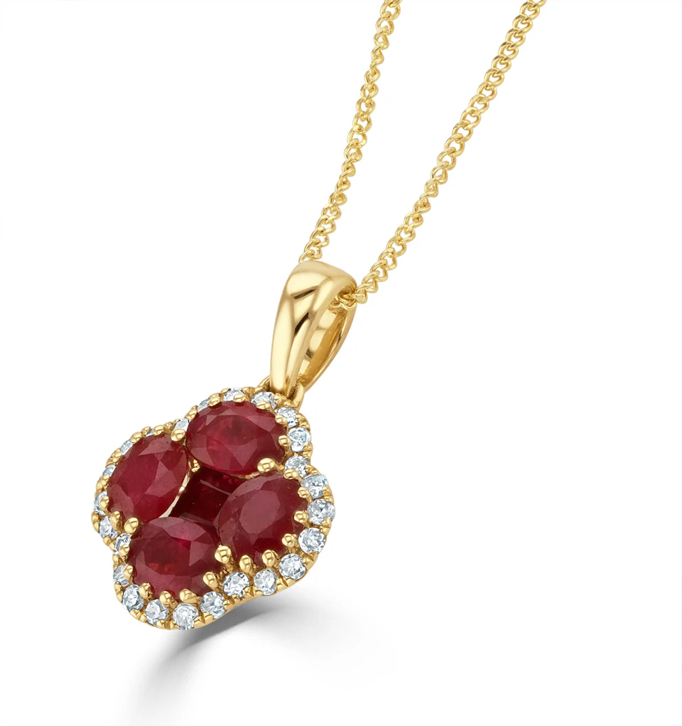 Alegria 1.34ct Ruby and Lab Diamond Pendant Necklace in 9K Yellow Gold