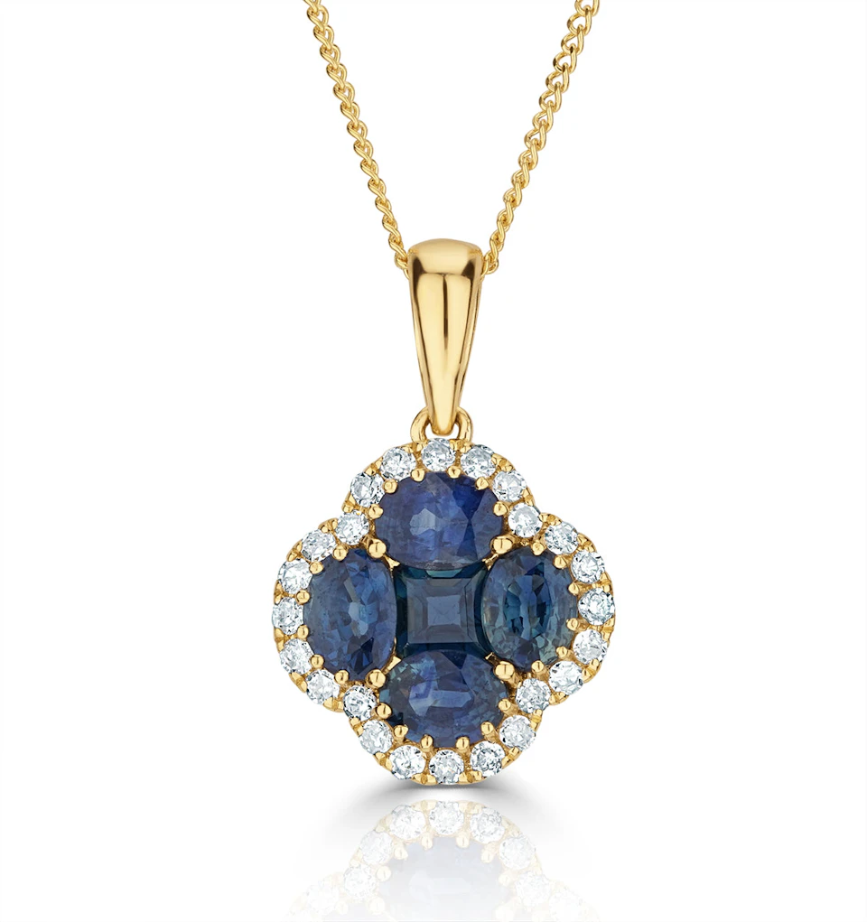 Alegria 1.08ct Sapphire and Lab Diamond Pedant Necklace in 9K Yellow Gold