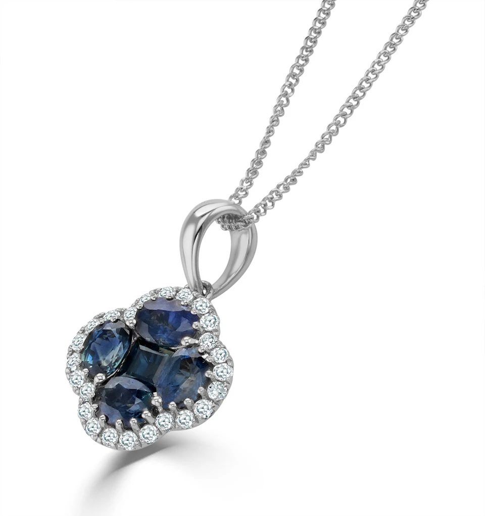Alegria 1.08ct Sapphire and Lab Diamond Pedant Necklace in 9K White Gold