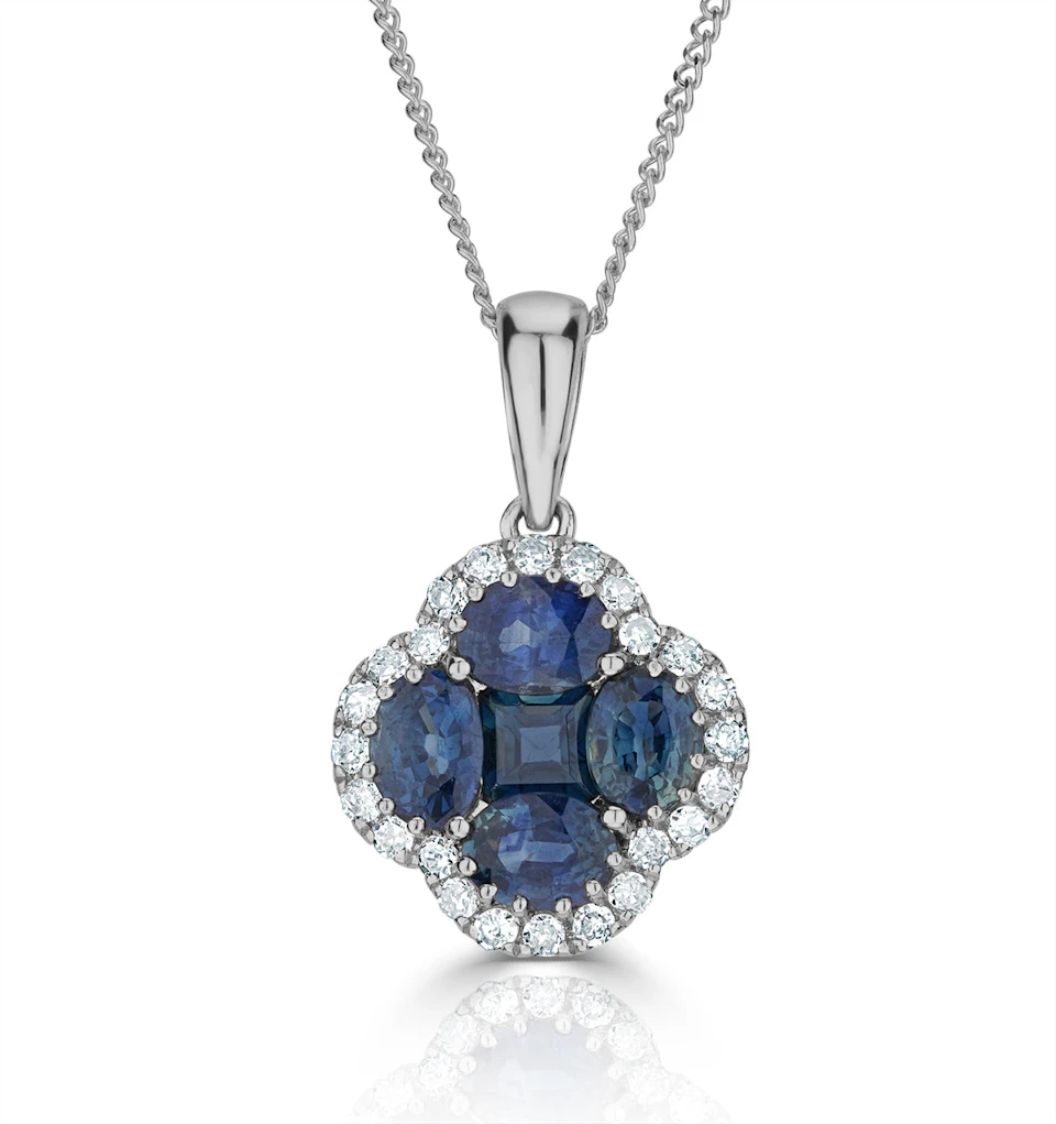 Alegria 1.08ct Sapphire and Lab Diamond Pedant Necklace in 9K White Gold