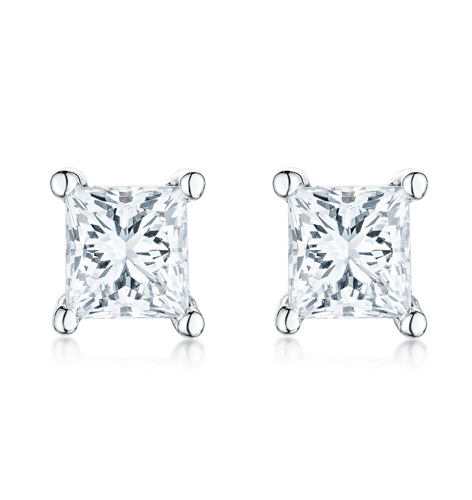 Princess Cut 1ct Lab Diamond Studs Earrings in 9K White Gold