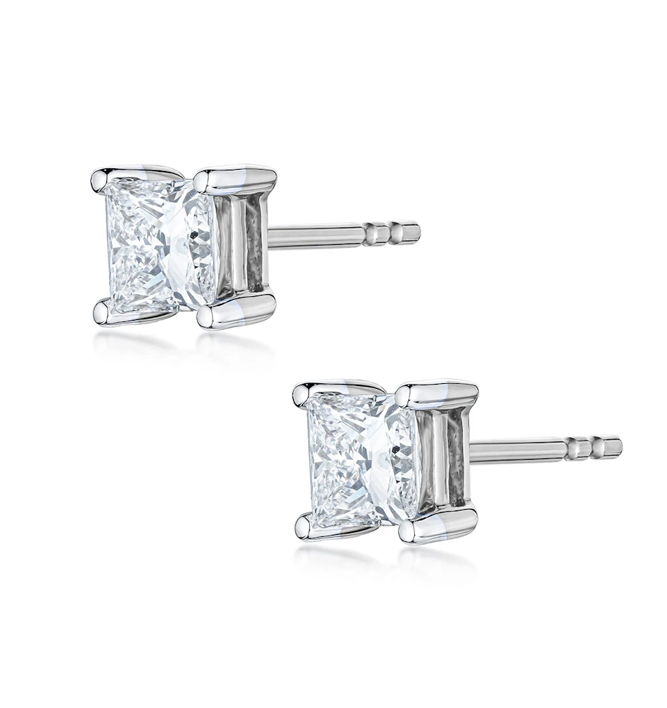 Princess Cut 1ct Lab Diamond Studs Earrings in 9K White Gold