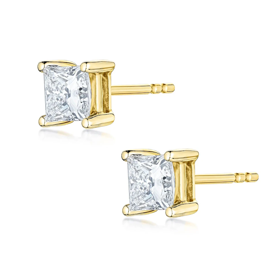 Princess Cut Lab Diamond Studs Earrings 0.50ct in 9K Yellow Gold